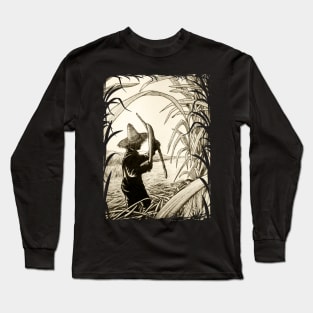 Worker Cutting Sugar Cane Pencil Hand Drawing Vintage Style Long Sleeve T-Shirt